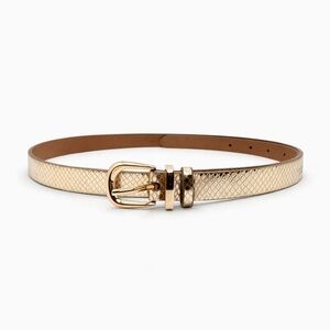 J.Crew Gold Snakeskin Skinny Belt M/L | Metallic Minimalist Belt | Classic